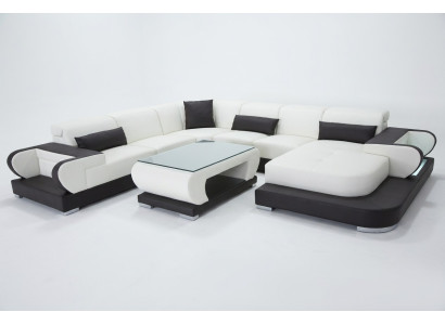 Couch Ecksofa Leder Wohnlandschaft Garnitur Design Modern Sofa UForm G8002+Tisch