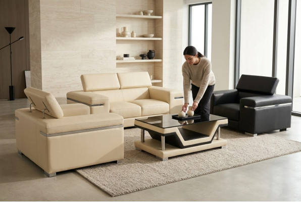 Wohn Couch Leder Sofa Landschaft Sitz Polster Garnitur Eck 2+1+1 Neu Sofas Set