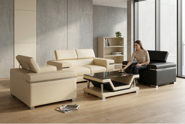 Leder Modern XXL Couch Wohnlandschaft Ledersofa Sofa Garnitur 2+1+1 + Tisch Neu