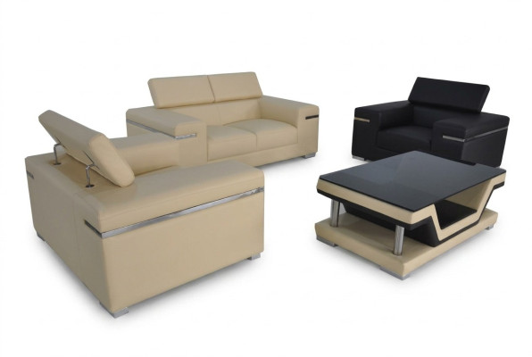 Leder Modern XXL Couch Wohnlandschaft Ledersofa Sofa Garnitur 2+1+1 + Tisch Neu