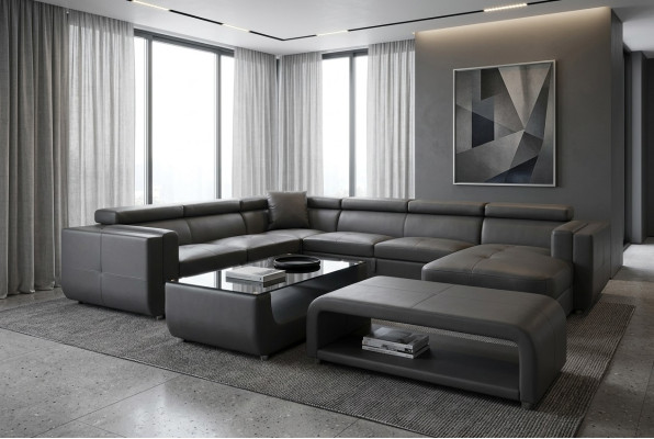 Design Leder Polster Sitz Ecke Leder Sofa Polster Eck Wohn Landschaft