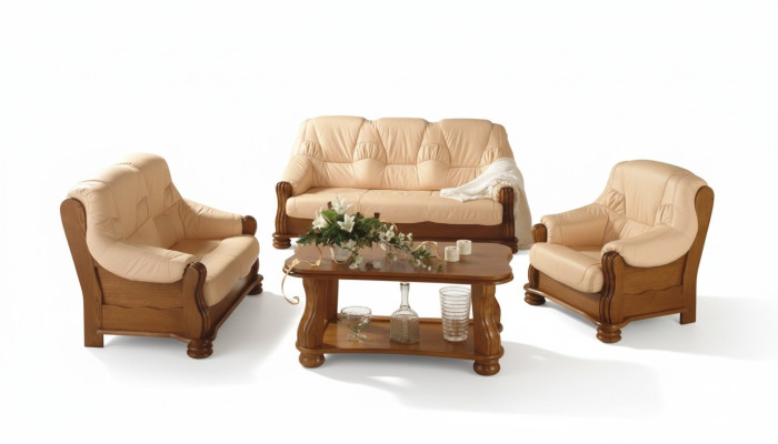 Sofagarnitur Ledersofa Männer Club Sofa Couch Polster Sitz 3+1+1 Komplett