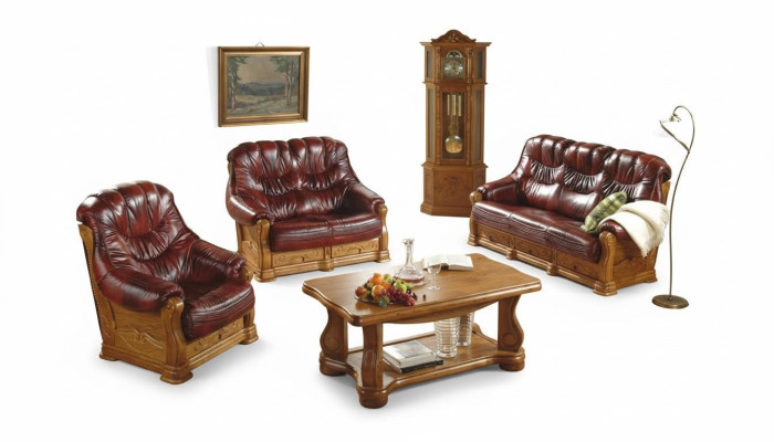 Klassische sofagarnitur Couch Polster Sofa 100% Echtes Leder Holz 3+1