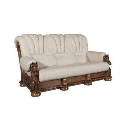 Klassische Sofagarnitur Couch Polster Sitz Garnitur Sofa Leder Holz 3+1+1 Set