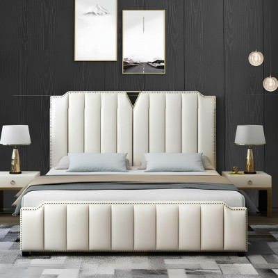 Bett Polster Design Luxus Doppel Hotel Ehe Schlaf Zimmer Leder 180x200cm Betten