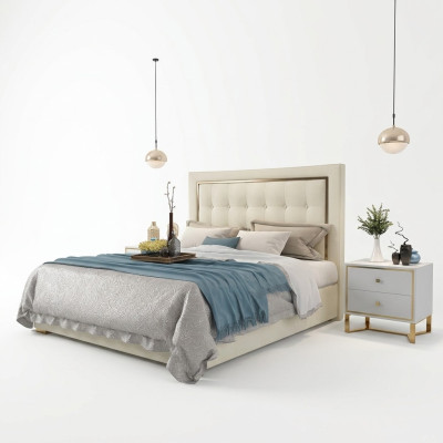 Bett Polster Design Luxus Doppel Hotel Betten Ehe 180x200cm Schlaf Zimmer Metall