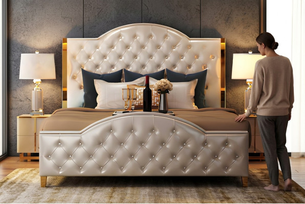 Bett Polster Design Luxus Doppel Hotel Betten Schlaf Zimmer Leder Chesterfield