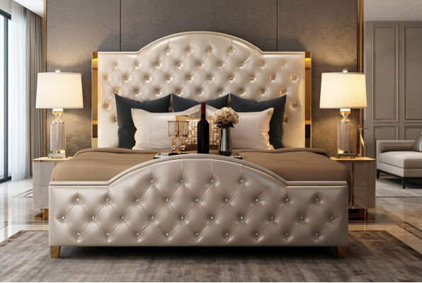 Bett Polster Design Luxus Doppel Hotel Betten Schlaf Zimmer Leder Chesterfield