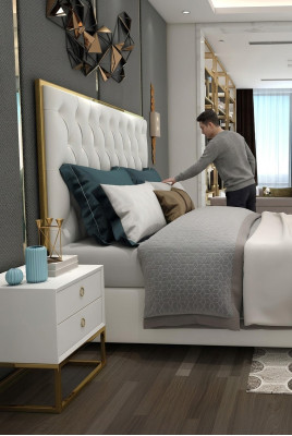 Bett Chesterfield Design Luxus Hotel Betten 180x200cm Schlaf Zimmer Leder Weiß
