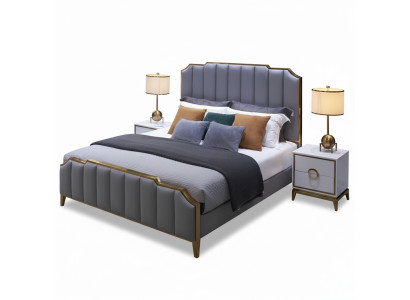 Bett Polster Design Luxus Doppel Betten Grau 180x200cm Schlaf Zimmer Leder Hotel