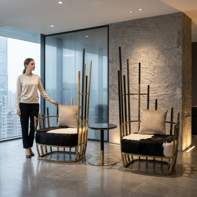 Stuhl Design Lounge Lehn Stühle Polster Ess Wohn Zimmer Club Möbel Fell Sessel