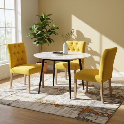 Moderne Designer Chesterfield Stühle Gelber Stuhl-Set Stilvolle Polsterstühle x10 tlg.