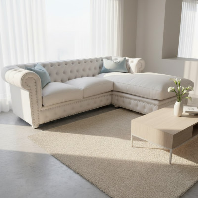 Sofa Samt Ecksofa Chesterfield Textil Stoff Eckcouch Polster Couch Eckgarnitur