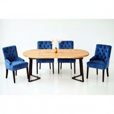 Braun-Blaue Esszimmer Möbel Designer Holz Esstisch mit 6x Polster Chesterfield Stühlen