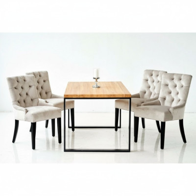Esszimmer Stuhl Tisch + 4 Chesterfield Stühle Gruppe Garnitur Polster