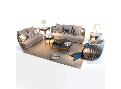 Chesterfield Edelstahl Stoff Couch Polster Sitz Garnitur Sofa Wohnzimmer 3+2+2