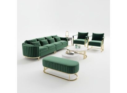 Couch Edelstahl Polster Leder Sofa 311 Sitzer + Hocker Set Garnitur Chesterfield