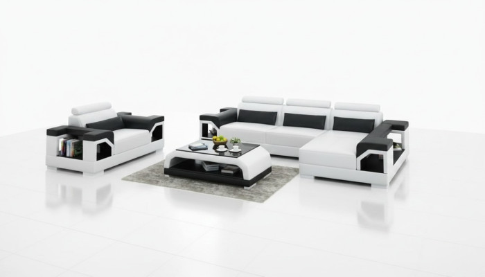 Ledersofa mit USB Wohnlandschaft Ecksofa +Sessel Eck Garnitur Design Modern Sofa