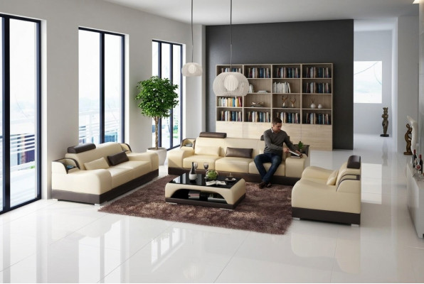 Sofagarnitur Couch Polster Sofa 3+3 Komplett Set Garnituren Design Leder 2tlg.