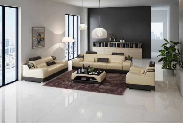 Sofagarnitur Couch Polster Sofa 3+3 Komplett Set Garnituren Design Leder 2tlg.