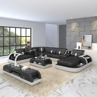 Luxus Wohnlandschaft Sofa Polster U Form Eckgarnitur Ecksofa Couch XXL Big + USB
