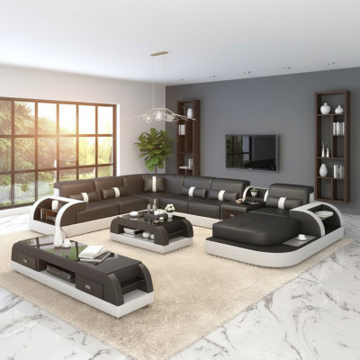 Luxus Wohnlandschaft Sofa Polster U Form Eckgarnitur Ecksofa Couch XXL Big + USB