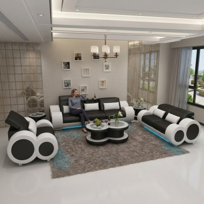 Ledersofa Couch Sofagarnitur 3+2+1 Garnitur Design Modern Sofa + USB Sitzer Neu