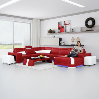 Ledersofa Couch Wohnlandschaft Ecksofa Eck Garnitur Design Modern Sofa + USB Neu