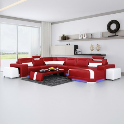 Ledersofa Couch Wohnlandschaft Ecksofa Eck Garnitur Design Modern Sofa + USB Neu