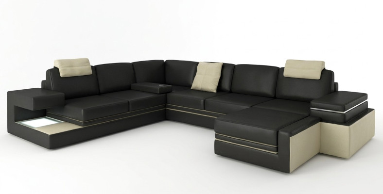 Modern Eckcouch Design Sofa Polster Ecke Leder Textil Couch LED Wohnlandschaft