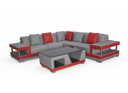 Ledersofa mit USB,Couch Wohnlandschaft Eck Garnitur Design Modern Sofa L-Form
