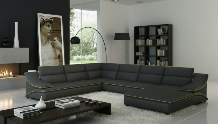 Ledersofa Couch Wohnlandschaft Ecksofa Eck Garnitur Design Modern Sofa mit USB