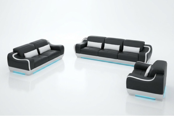Ledersofa Couch Wohnlandschaft 3+2+1 Sitzer Garnitur Sofa Sofagarnitur mit USB