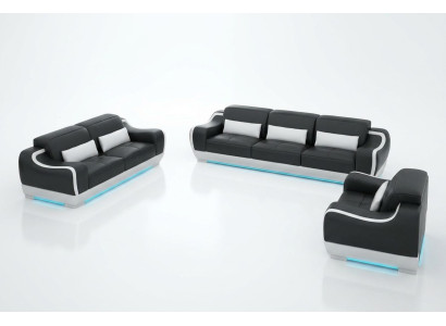 Ledersofa Couch Wohnlandschaft 3+2+1 Sitzer Garnitur Sofa Sofagarnitur mit USB