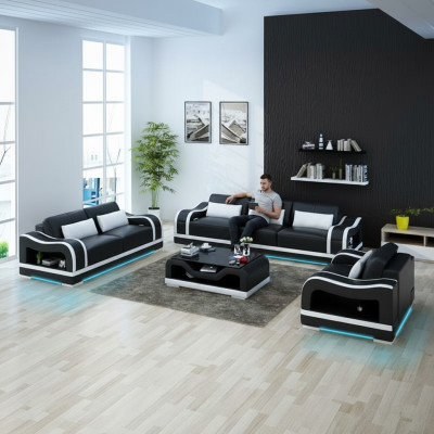 Ledersofa Couch Sofagarnituren 3+2+1 Sitzer Garnitur Design Modern Sofa mit USB