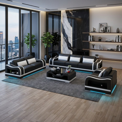 Ledersofa Couch Sofagarnituren 3+2+1 Sitzer Garnitur Design Modern Sofa mit USB