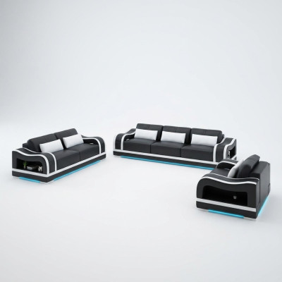 Ledersofa Couch Sofagarnituren 3+2+1 Sitzer Garnitur Design Modern Sofa mit USB