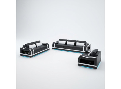 Ledersofa Couch Sofagarnituren 3+2+1 Sitzer Garnitur Design Modern Sofa mit USB