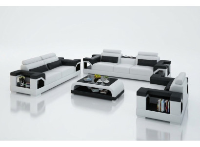 Ledersofa Couch Wohnlandschaft 3+2+1 Sitzer Garnitur Design Modern Sofa mit USB
