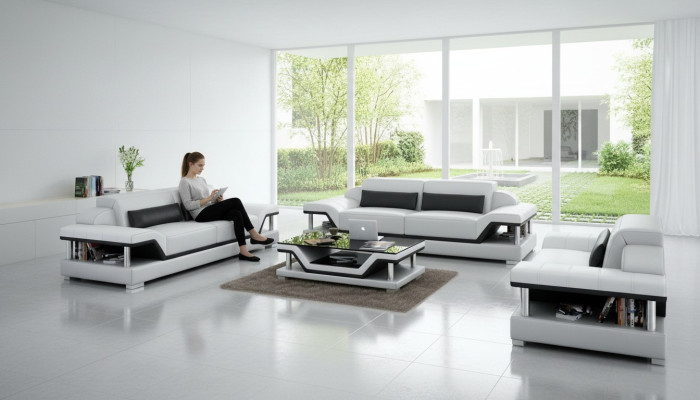 Ledersofa Sofa USB Couch Wohnlandschaft 321 Sitzer Garnitur Design Sofagarnitur