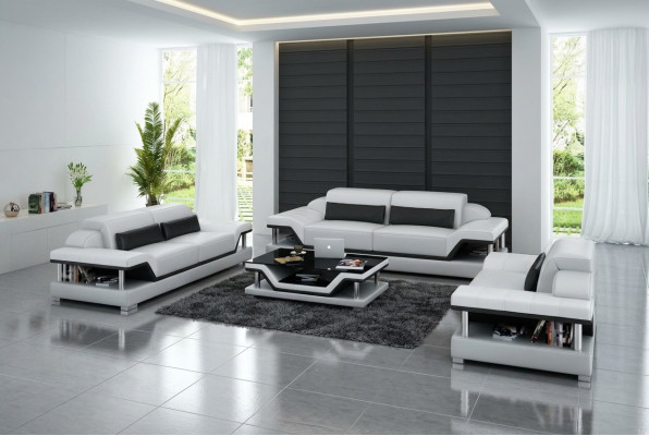 Ledersofa Sofa USB Couch Wohnlandschaft 321 Sitzer Garnitur Design Sofagarnitur