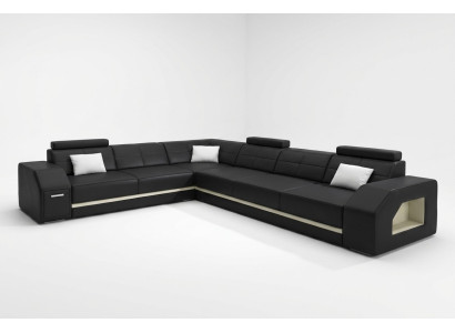 Ledersofa Couch Wohnlandschaft Ecksofa Eck Garnitur Design Modern Sofa mit USB