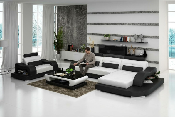 Ledersofa Wohnlandschaft Ecksofa Eck Sessel Design Modern Sofa Garnitur mit USB