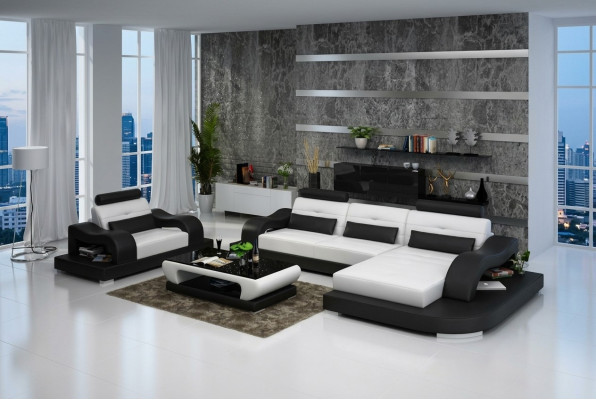 Ledersofa Wohnlandschaft Ecksofa Eck Sessel Design Modern Sofa Garnitur mit USB