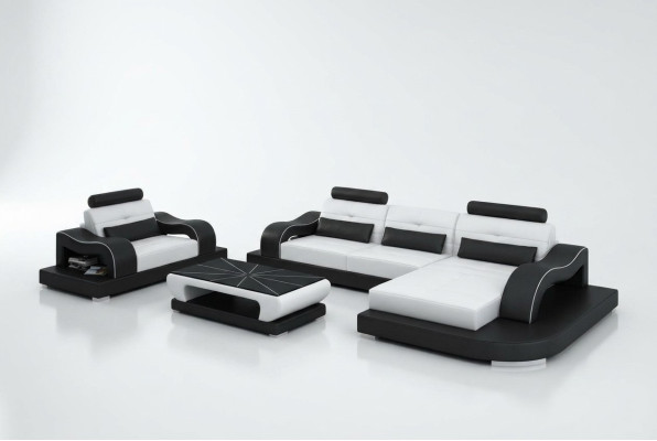 Ledersofa Wohnlandschaft Ecksofa Eck Sessel Design Modern Sofa Garnitur mit USB