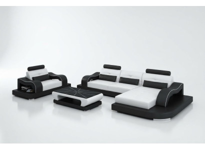 Ledersofa Wohnlandschaft Ecksofa Eck Sessel Design Modern Sofa Garnitur mit USB