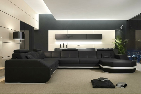 Ledersofa Ecksofa Wohnlandschaft Ecksofa Eckcouch Polster Sitz Ecke Neu USB+LED