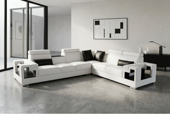 Ledersofa mit USB Couch Wohnlandschaft Eck Garnitur Design Modern Sofa L-Form
