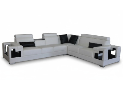 Ledersofa mit USB Couch Wohnlandschaft Eck Garnitur Design Modern Sofa L-Form
