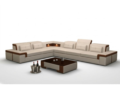 Ledersofa Couch Wohnlandschaft Ecksofa Eck Garnitur Design Modern Sofa mit USB